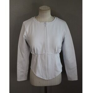TA3 Zip Front Corset Jacket XL White Lace Up Back Long Sleeve Womens Streetwear
